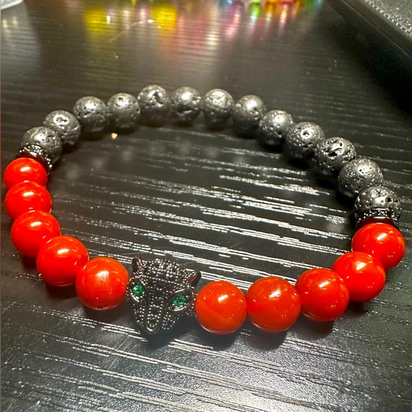 Other - 3/$20 Men’s Leopard 🐆 Pendant Red Agate Stone Bracelet